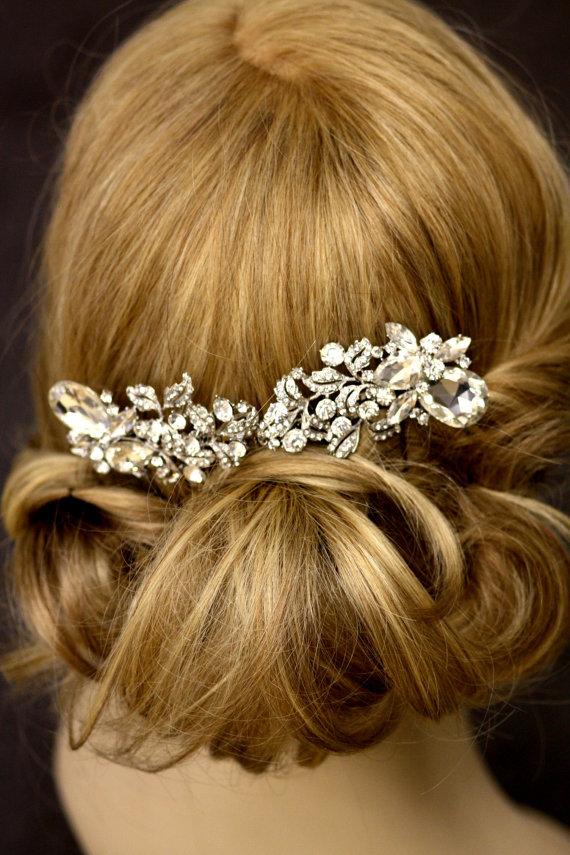 Wedding - 6 inches long Veil Comb, Bridal comb, Crystal, Wedding Accessory, Bridal hair comb,leaves, Greek, Tiara, Swarovski, Ivory pearls