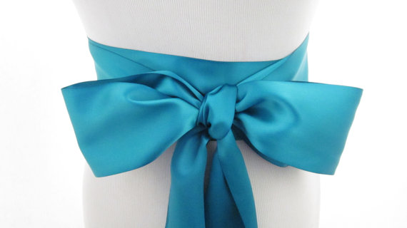 Wedding - Deep Turquoise Ribbon Sash / Double Faced Ribbon Sash / Bridal Sash/Bridal Ribbon / Deep Turquoise