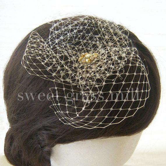 Mariage - Veil Fascinator - Champagne or Ivory Birdcage Jewel Fascinator "Piccadilly"