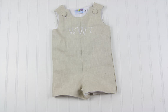 Hochzeit - Baby Boy Linen Outfit- Monogrammed Jon Jon perfect for Weddings or Beach Pictures!