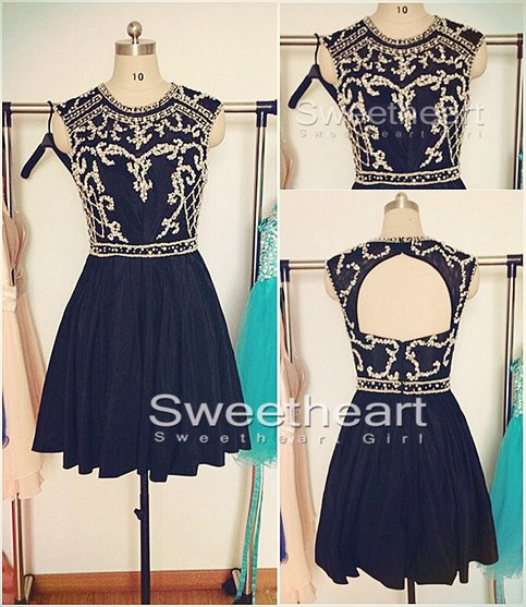 Wedding - Black A-line Sequin Short Prom Dress, Homecoming Dress from Sweetheart Girl