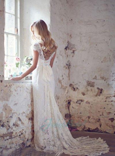 زفاف - JOL294 Romance lace cap sleeves low back sheath wedding dress
