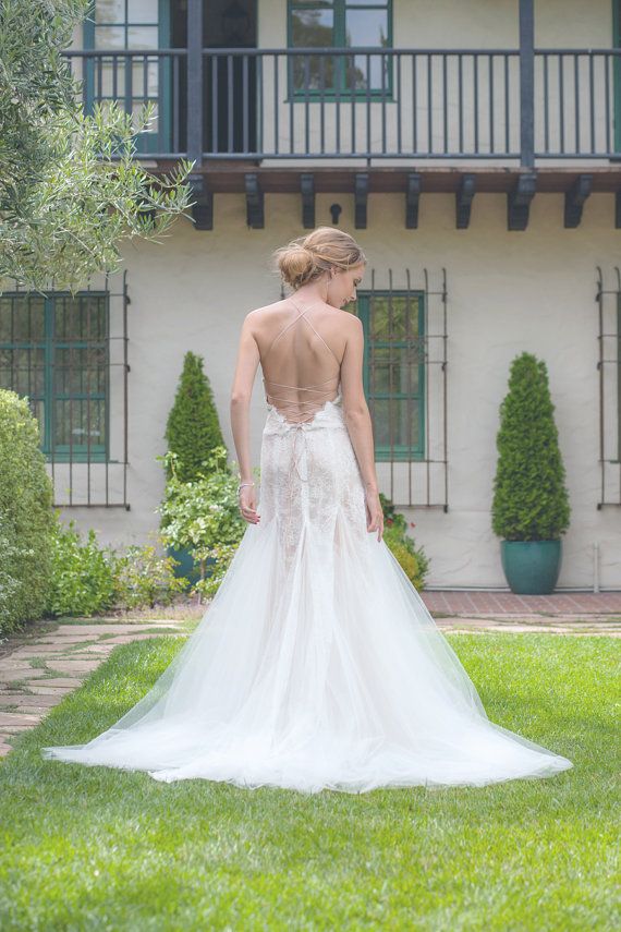 Open Back Wedding Dress Lace Bridal Dress Tulle Wedding Dress