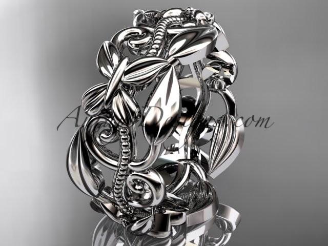 زفاف - 14kt white gold leaf and vine, butterfly wedding ring,wedding band ADLR346G