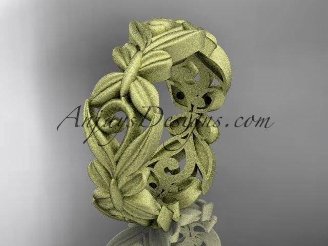 زفاف - 14kt yellow gold matte finish leaf and vine, butterfly wedding ring,wedding band ADLR348G