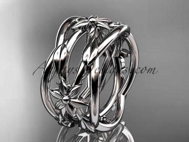 زفاف - 14kt white gold leaf and vine, flower wedding ring,wedding band ADLR352G