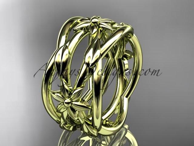 Свадьба - 14kt yellow gold leaf and vine, flower wedding ring,wedding band ADLR352G