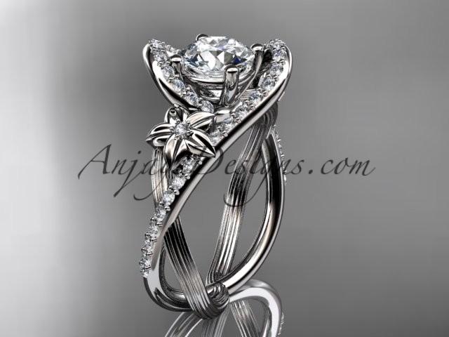 Wedding - 14k white gold leaf and flower diamond unique engagement ring, wedding ring ADLR369