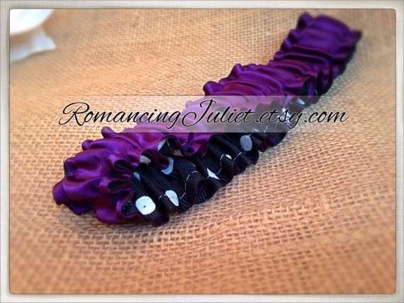 Wedding - The Original Fully Reversible Bridal Garter..You Choose The Colors..shown in eggplant/black white polka dots