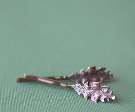 زفاف - Oak leaf hair pins leaves bridal copper bobby pin hair accessory leaf set woodland rustic wedding hair slides