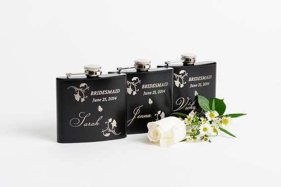 Wedding - Bridesmaid Gift, Personalized Bridal Party Gift, Engraved Hip Flask, Personalized Whiskey Flask, Pocket Size Flask