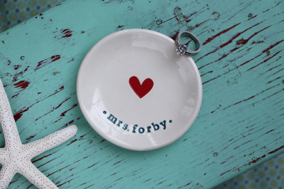 Wedding - Engagement Ring Dish with Heart, Bride to Be Heart Engagement Ring Dish, Personalized Heart Ring Dish with Married Name, Heart Ring Dish