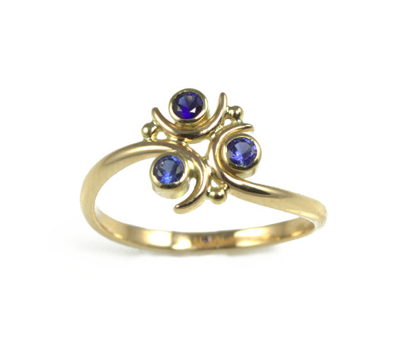 Hochzeit - Zora Sapphire Engagement Ring, in 14k Gold -  BACK ORDER 6 to 7 WEEKS - Geeky Ring, Legend of Zelda