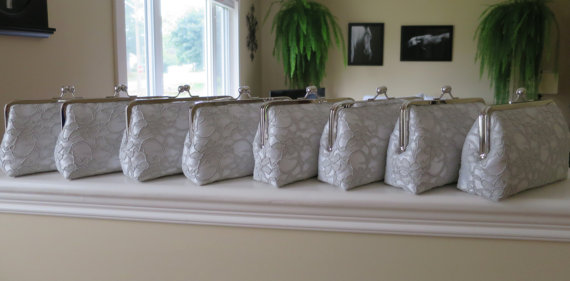 Wedding - SALE 20% OFF, Bridal Silk And Lace Clutch Set Of 8 Grey Clutches,Wedding Clutch,Bridesmaid Clutches,Bridal Accessories