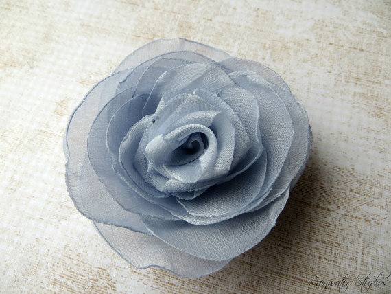 Mariage - Wedding Hair Flower, Gray Chiffon Rose Hair Flower, David Tutera Fabric, Bridal Accessory