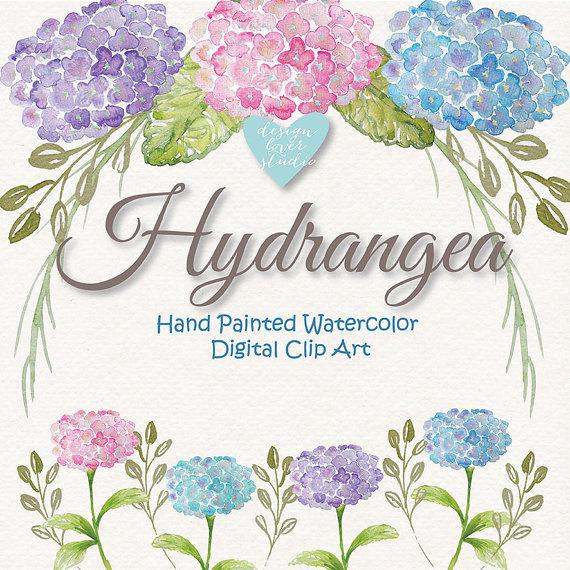 Свадьба - Watercolor Hydrangea flowers clipart, Spring flower clipart, Purple, Teal Floral Clipart,  Wedding Clip Art, wedding invitation