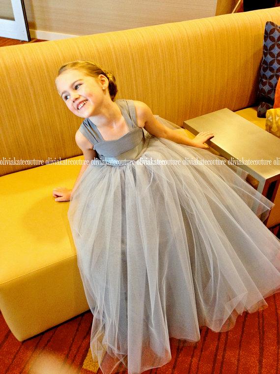 زفاف - Gray Silver Flower Girl Dress Floor Length