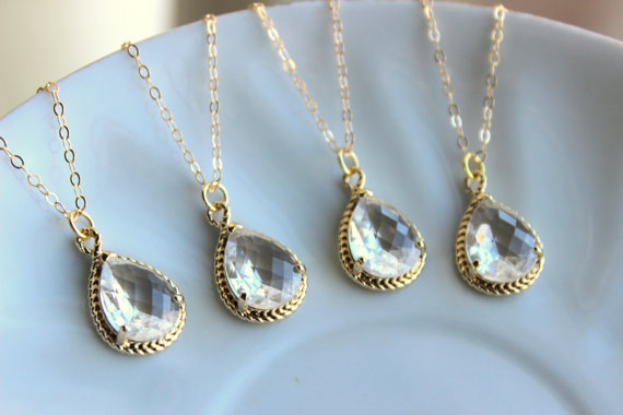 زفاف - 15% OFF SET OF 9 Crystal Clear Necklace Gold Wedding Jewelry - Set of 9 Necklaces Bridesmaid Gift Bridesmaid Jewelry Crystal Bridal Jewelry