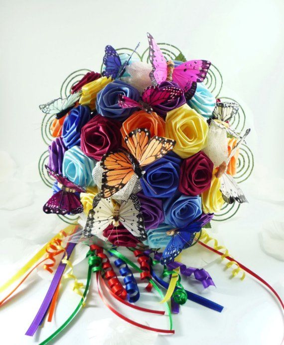 Свадьба - Rainbow Wedding Bouquet, Origami Bridal Bouquet, Butterfly Bouquet, Rainbow Wedding, Wedding Bouquet, Flower Bouquet