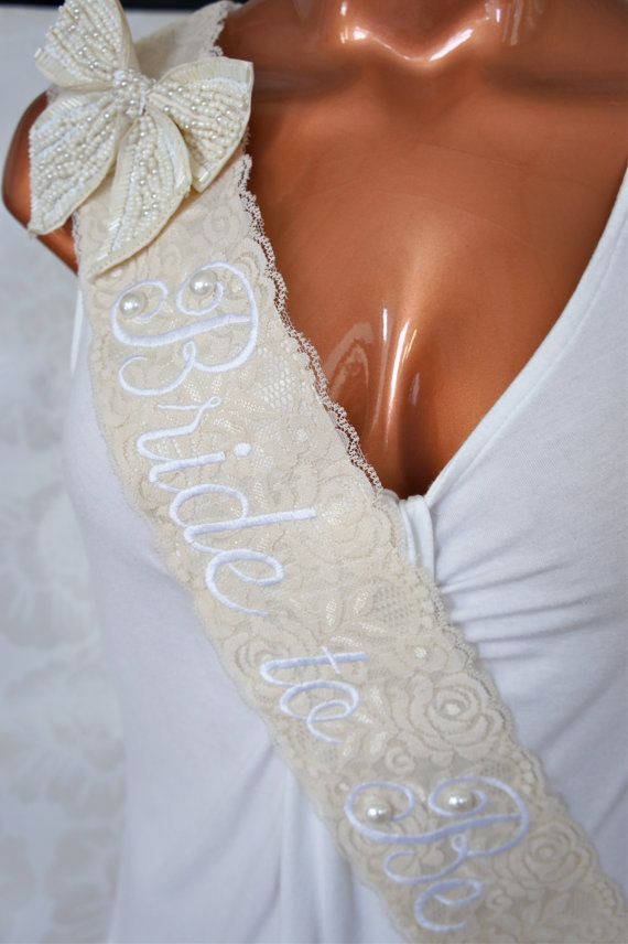 Wedding - Shabby Chic Lace Bridal Sash - Vintage Ivory - Customizable Bride To Be Sash - Country Chic