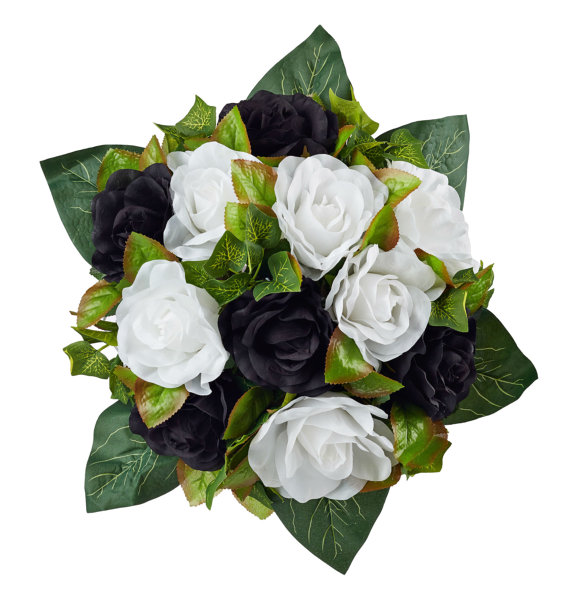زفاف - Black and White Silk Rose Nosegay - Silk Bridal Wedding Bouquet