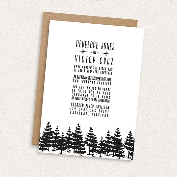 Wedding - DIY Printable Wedding Invitation - Mountains - Woodland Wedding - Tree Silhouette - Rustic - The Penelope