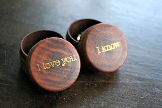 Свадьба - Wedding ring box set. Tiny round ring boxes, ring bearer, ring warming. Pair of pine ring boxes with I love you, I know. Sci fi, geek, nerd.