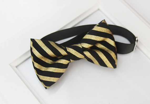 زفاف - Gold and Black stripes Bow-tie for babies, toddlers, boys and teens - gold bow tie - cotton bow tie - Wedding bow tie