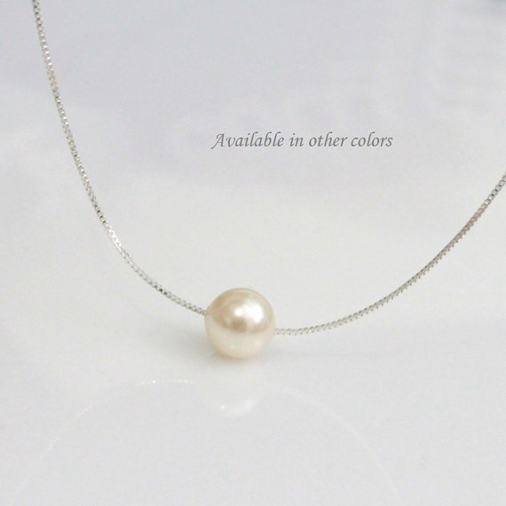 Wedding - CHOOSE YOUR COLORS Ivory Pearl Necklace, Sterling Silver Necklace, Bridesmaid Necklace, Bridesmaid Gift