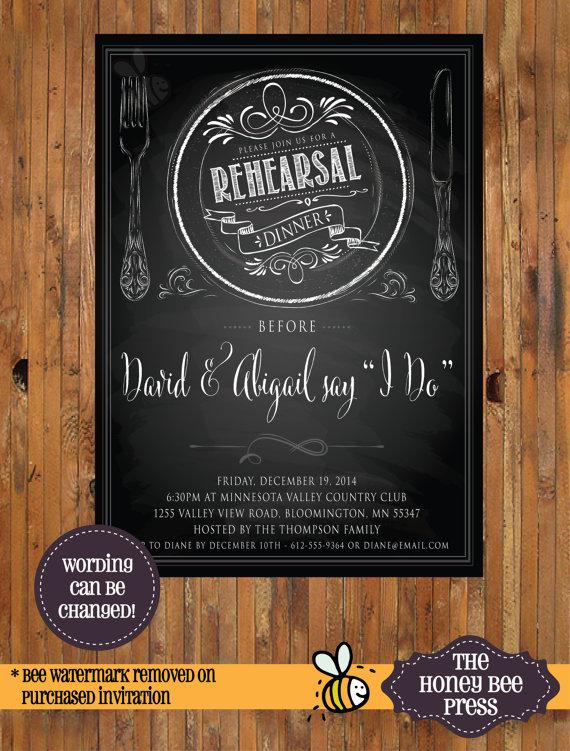 Mariage - Rehearsal Dinner Invitation - Chalkboard Style Place Setting Invitation - Dinner Plate, Fork and Knife - Item 02016 - DIGITAL FILES