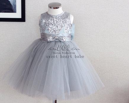 Hochzeit - Flower Girl Dress, flower girl dress with Gray sequins-party  dress - cheap Baby Dress-tulle Flower girl Dress -junior bridesmaid dress