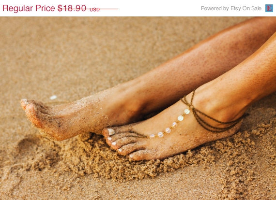 Mariage - BURNING MAN SALE bronze barefoot sandal, foot chain, bohemian sandal, anklet, ankle chain, foot bracelet