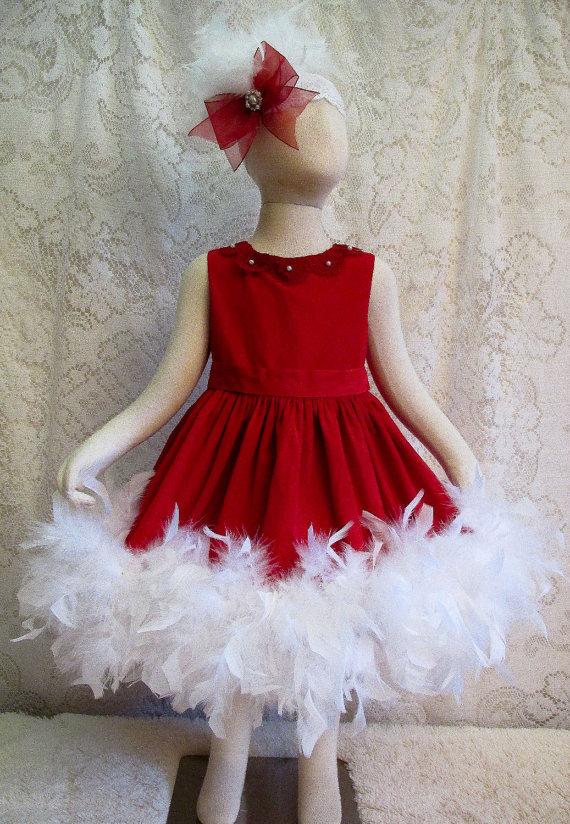 Wedding - Tamora Jackson - Custom Order, 3T Red Feather Dress & Headband, Pageant Dress, Flower Girl Dress, Birthday Dress, Special Occasion Dress