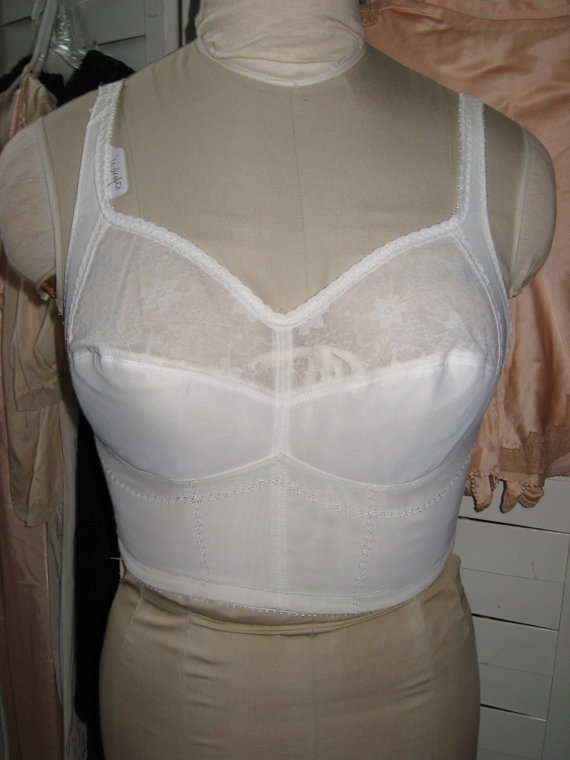 Wedding - Long Bra Lacey White with Stays on sides Subtract Style Size 36C Lacey White Bra Cupcake