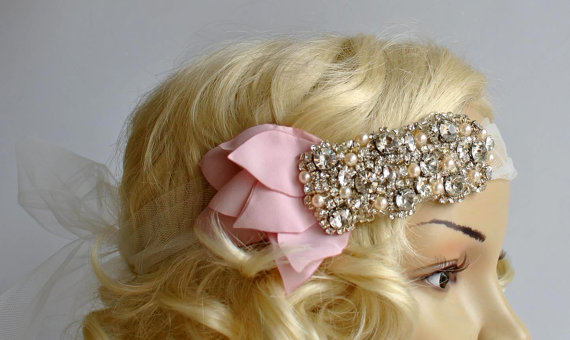 Wedding - 1920s Bandeau petal headband, The Great Gatsby Headband, 1920s Headpiece, Flapper  Headband, 1920's, petal rhinestone crystal headband,