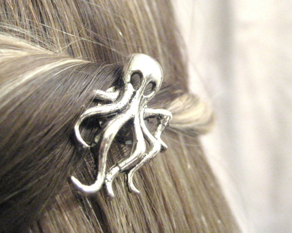Hochzeit - Octopus Hair Clip - Silver Octopus Jewelry - Nautical Hair Accessories - Ocean Bobby Pin - Nautical Bobbypins
