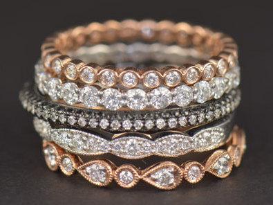 Wedding - Julia Set - Five Stackable Diamond Bands in a variety of metals including rose gold and white gold