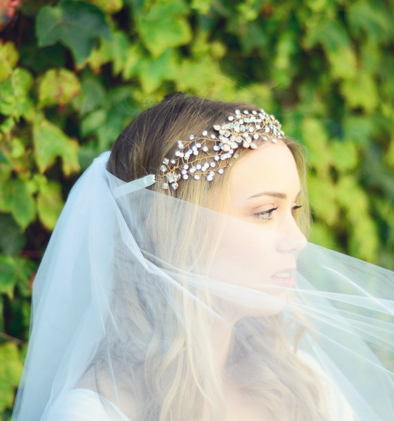 Wedding - THE GRACE Bridal Crystal Wedding Headpiece Hair Jewelry with Crystals Branch Shape Hair Accessory Boho Head Piece Crown Tiara Flower Girl