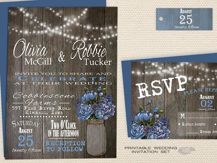 Свадьба - Rustic Mason Jar Wedding Invitation, Country Wedding Printable Invite