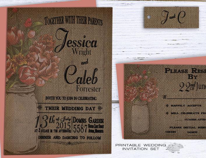 Wedding - Rustic Mason Jar Wedding Invitation, Rustic Elegant Wedding Invitation