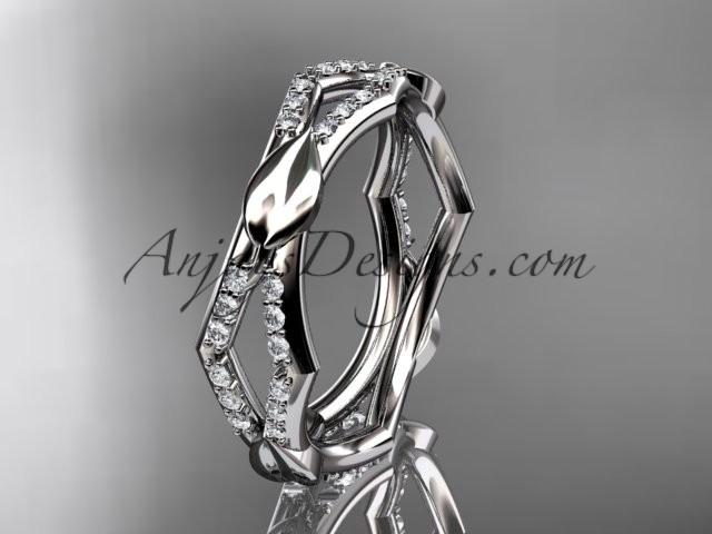زفاف - 14k white gold diamond leaf and vine wedding band,engagement ring ADLR353B