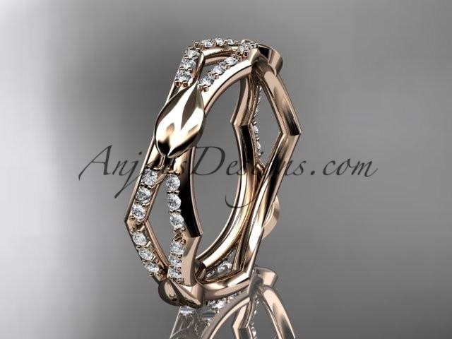 زفاف - 14k rose gold diamond leaf and vine wedding band,engagement ring ADLR353B
