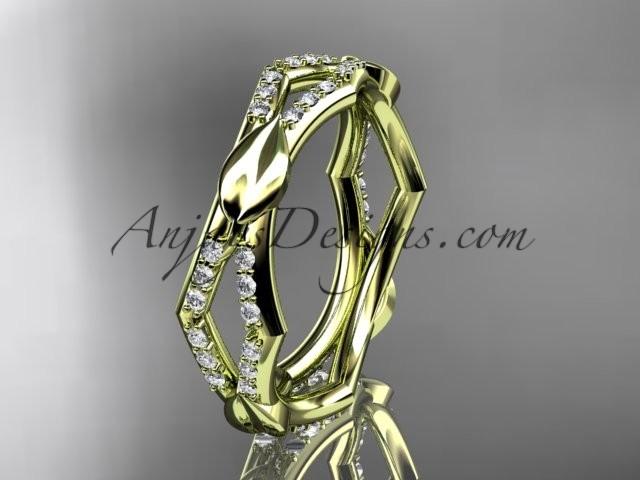 Wedding - 14k yellow gold diamond leaf and vine wedding band,engagement ring ADLR353B