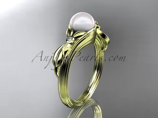 Hochzeit - Unique 14kt yellow gold diamond floral pearl engagement ring AP324