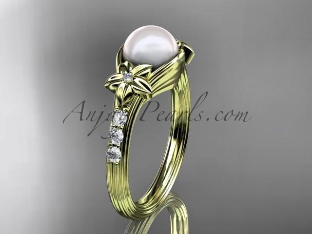 Hochzeit - 14kt yellow gold diamond pearl unique engagement ring AP333