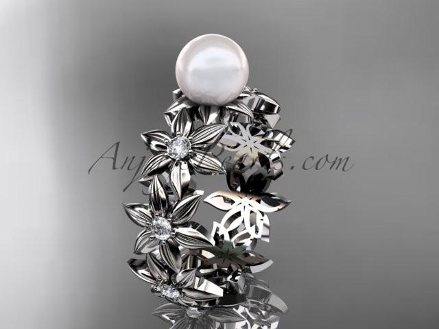 Свадьба - 14kt white gold diamond pearl engagement ring AP339