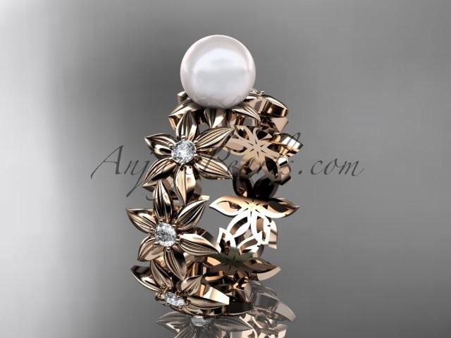 Mariage - 14kt rose gold diamond pearl engagement ring AP339