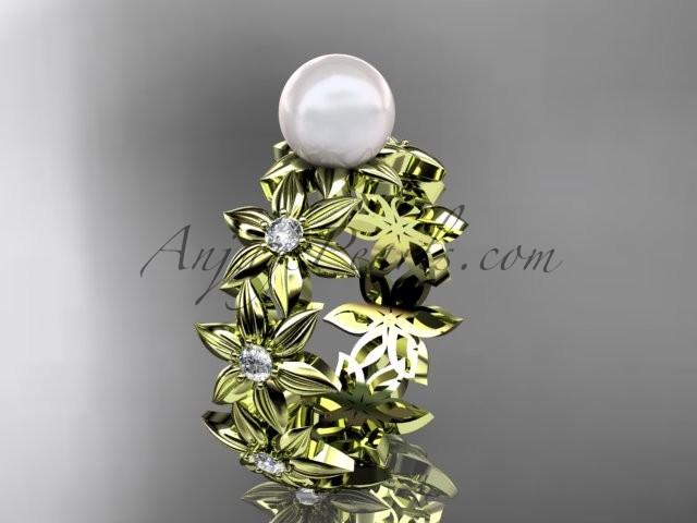 زفاف - 14kt yellow gold diamond pearl engagement ring AP339