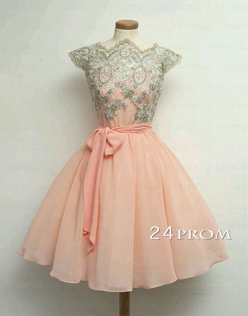 Mariage - Custom Made A-line Chiffon Lace Short Prom Dresses - 24prom