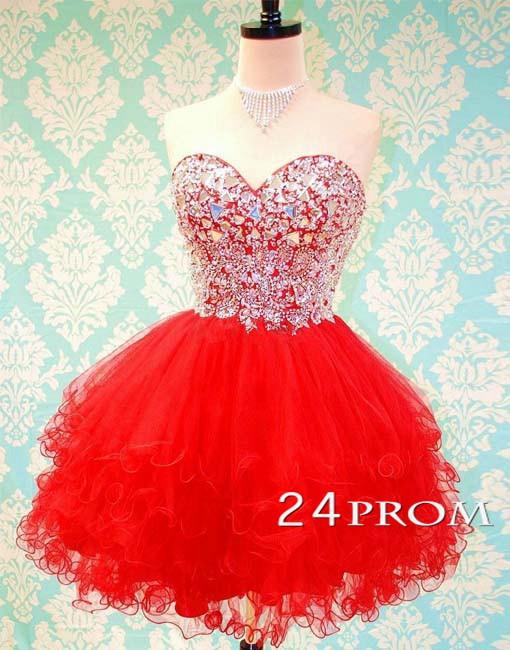 Mariage - Sweetheart Ball Gown Red Rhinestone Short Prom Dress, Homecoming Dress - 24prom